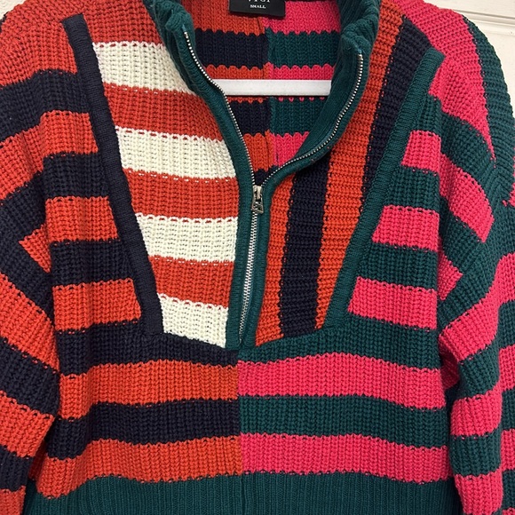 Vici Snuggle Up Quarter Zip Sweater Stripe Sweater Size Small Red Black Green - Picture 6 of 10